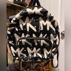Michael Kors Black and White MK Graffiti Mini Backpack
